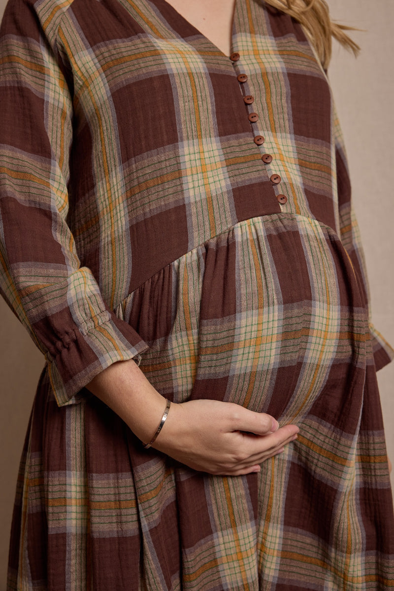 Pearl Dress Double Gauze Brown Check