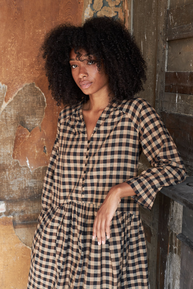 Pearl Dress in Coffee Check