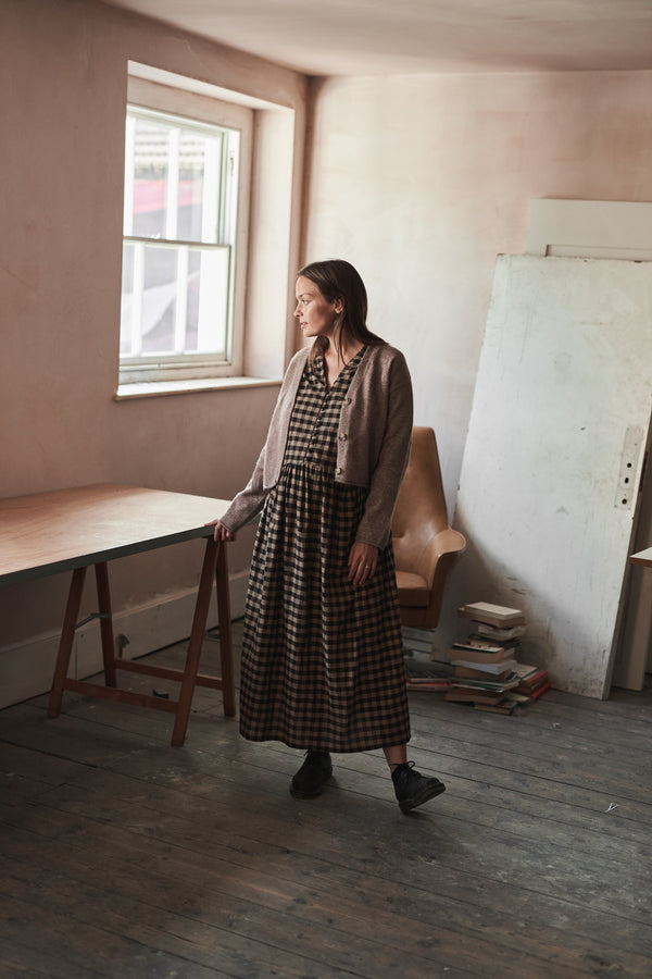 Pearl Dress in Coffee Check