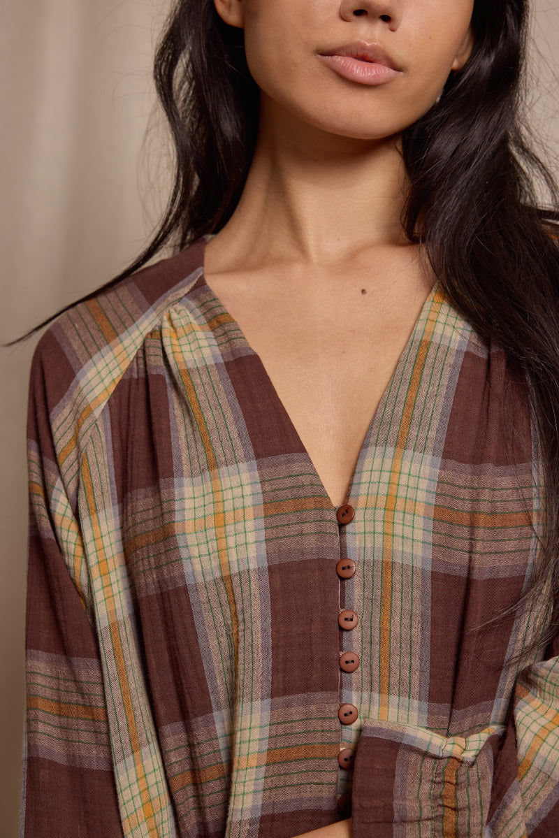 Pearl Dress Double Gauze Brown Check