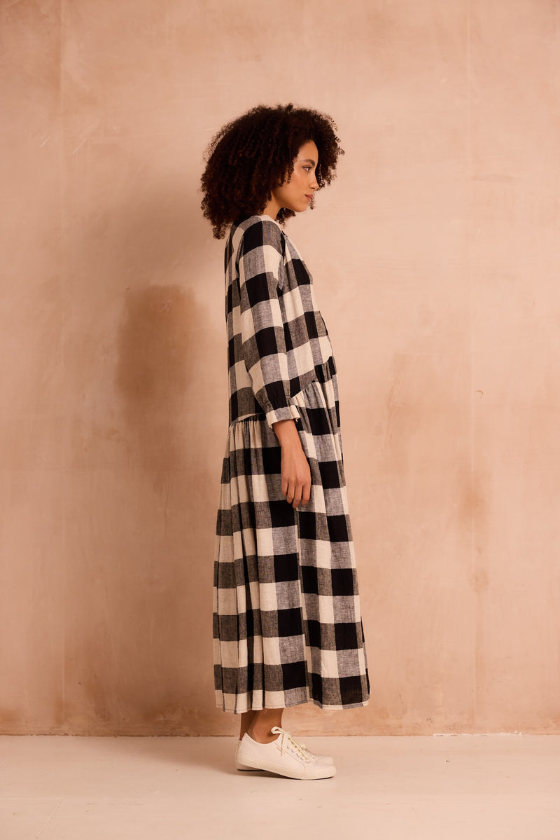 black and white check dress side
