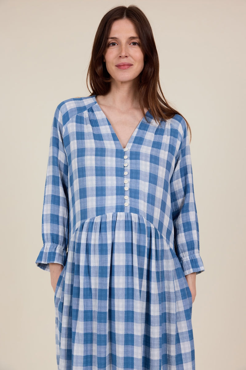 Pearl Dress in Cornflower Blue Check