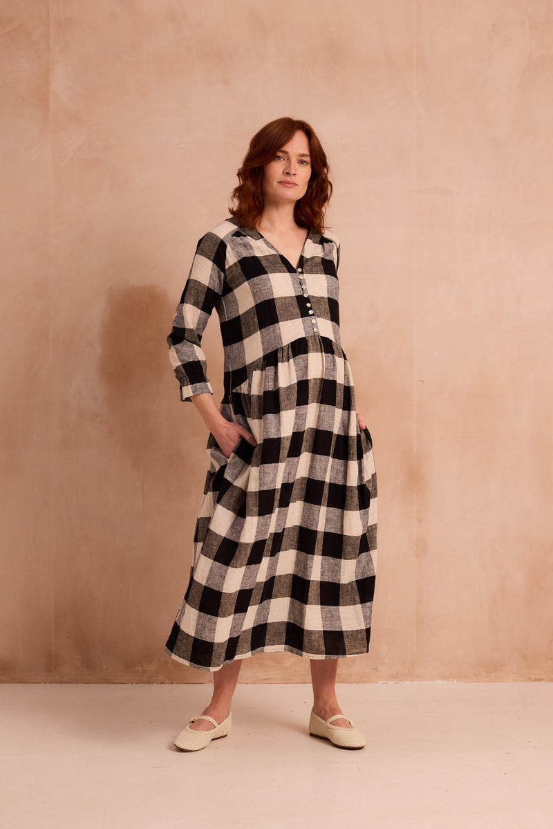 black and white check dress