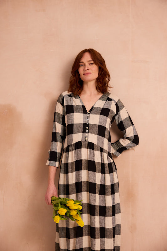 black and white check dress
