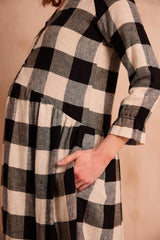 black and white check dress close up