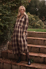 Pearl Dress Double Gauze Brown Check