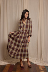Pearl Dress Double Gauze Brown Check