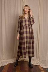 Pearl Dress Double Gauze Brown Check