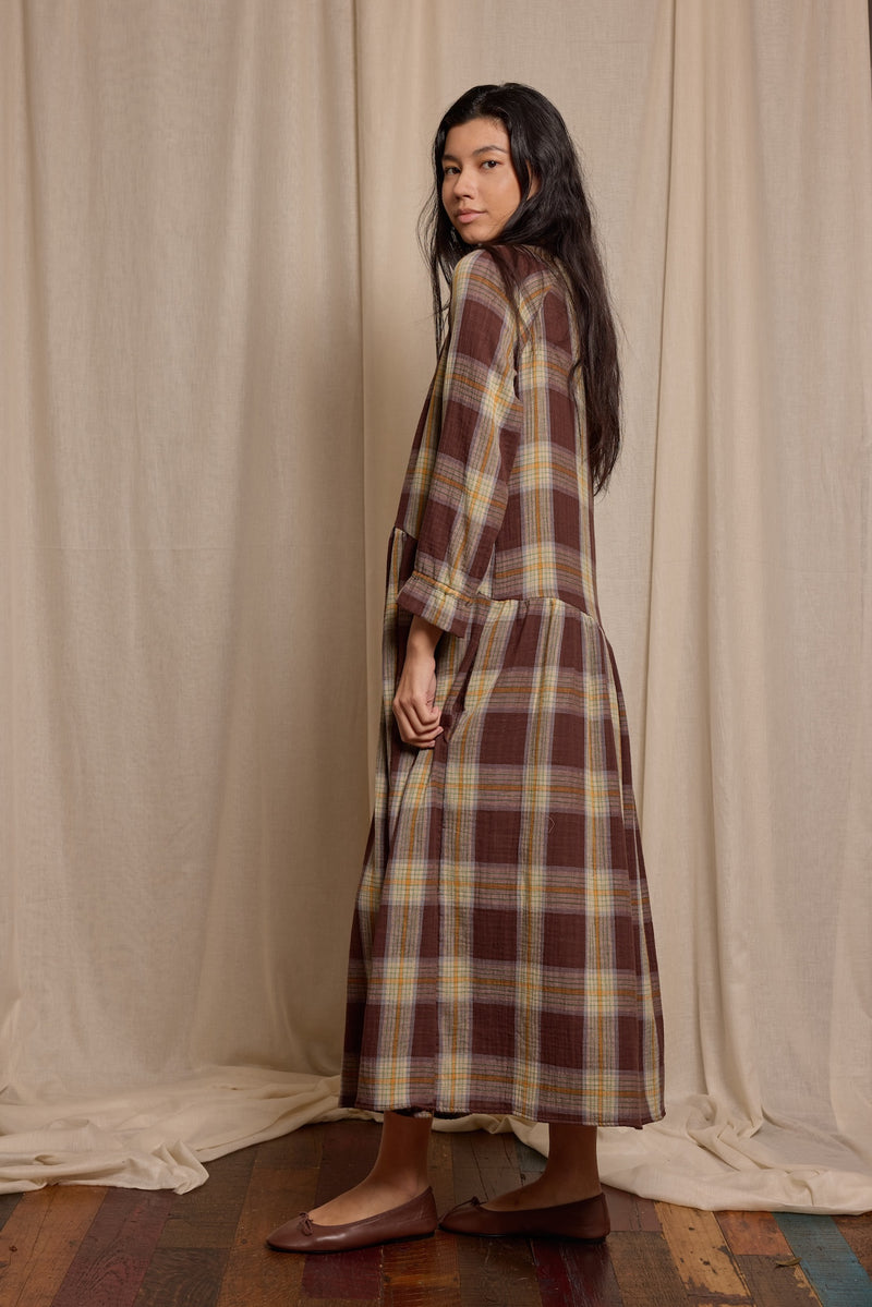 Pearl Dress Double Gauze Brown Check