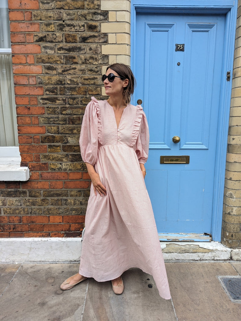 Seren Dress Raspberry and White Stripe (Medium)