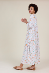 Cleo Dress white linen Floral