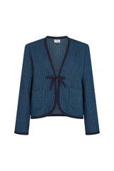 fitted indigo jacket with tie front
