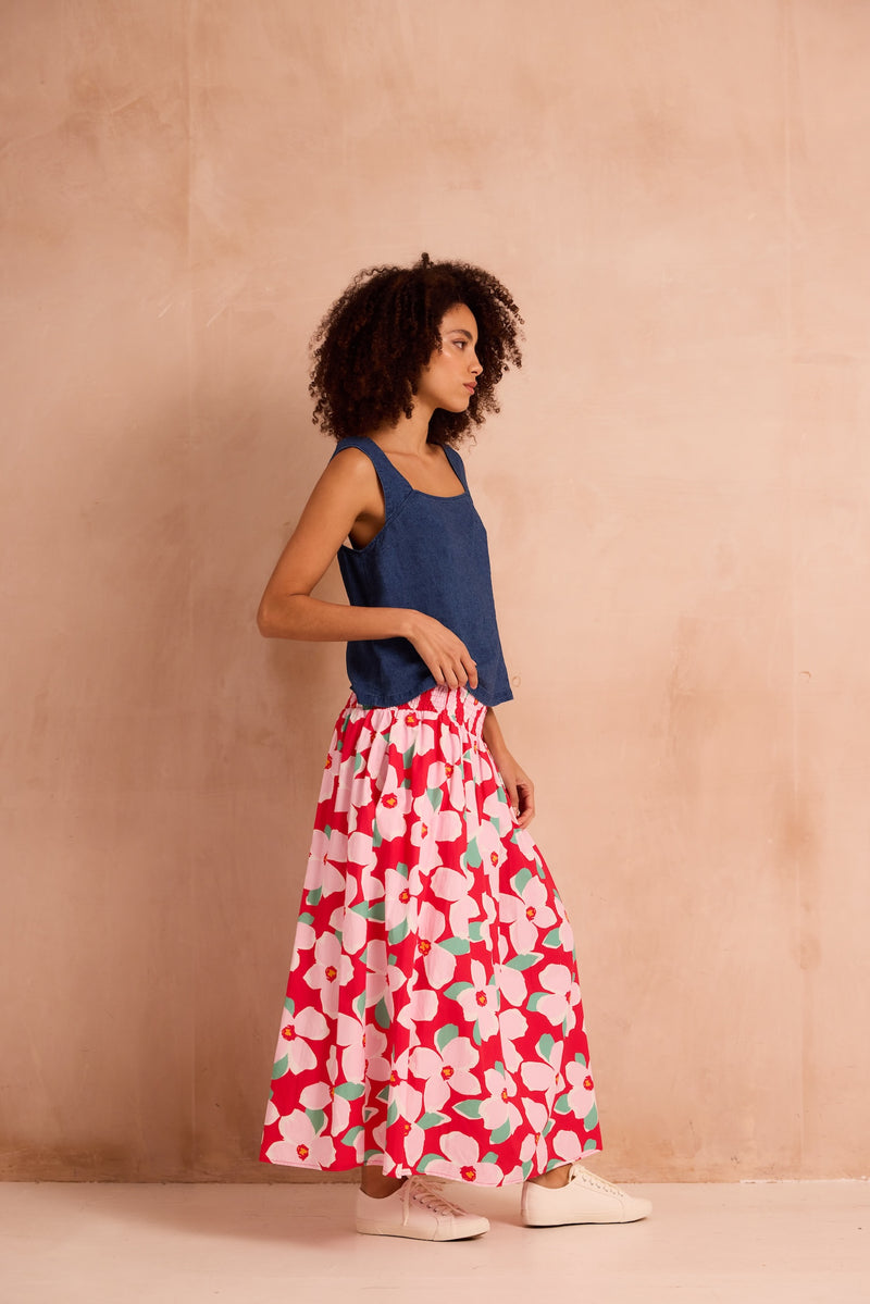 bold floral shirred top skirt