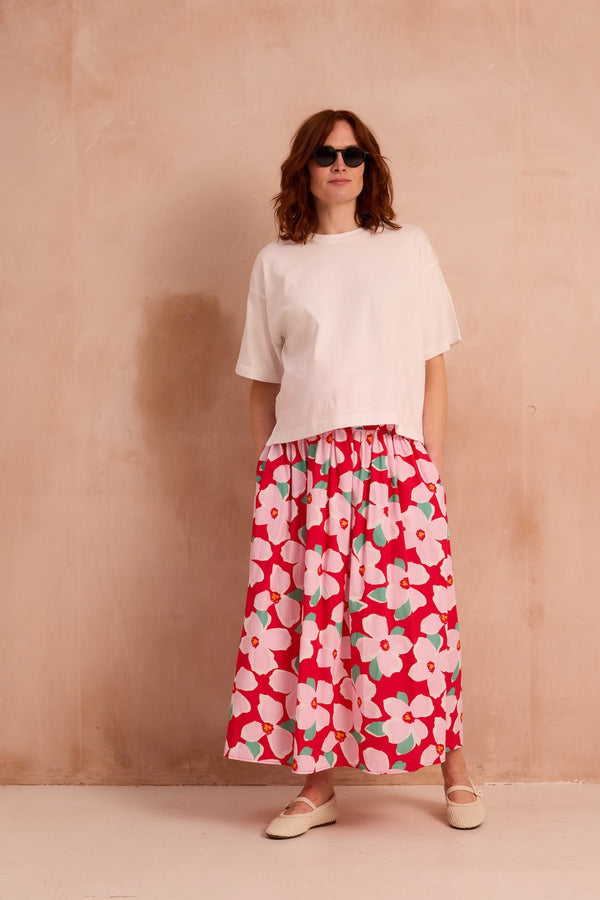 bold floral shirred top skirt