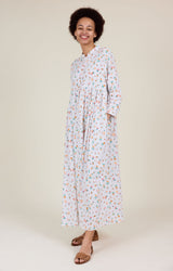 Cleo Dress white linen Floral