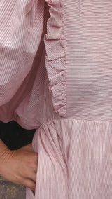 Seren Dress Raspberry and White Stripe (Medium)