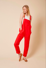 Doris Dungarees Red Linen (Small and Large)