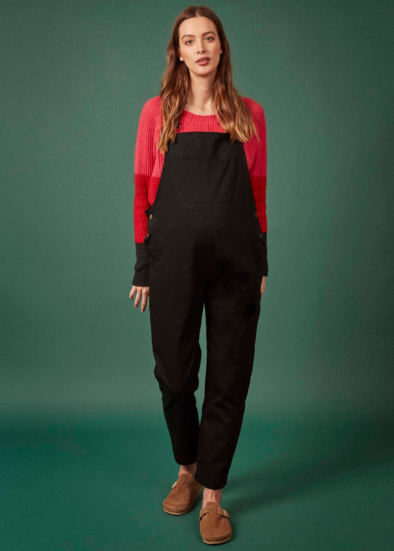Black Cotton Twill Dungarees (XS with cropped leg)