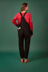 Black Cotton Twill Dungarees (XS with cropped leg)