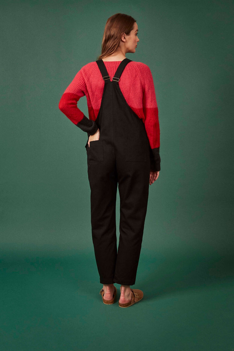 Black Cotton Twill Dungarees (XS with cropped leg)