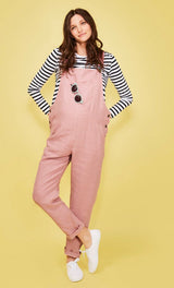 Doris Dungarees in Pink Linen (Large only)