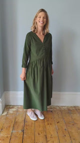 Pearl Dress in Moss Green Needlecord (Large)