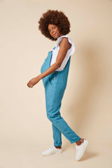 Blue linen dungarees (Large)