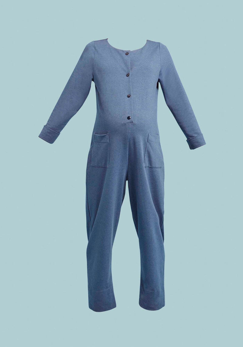 Dash Jumpsuit in Blue Cotton Jersey (Petite and Large)