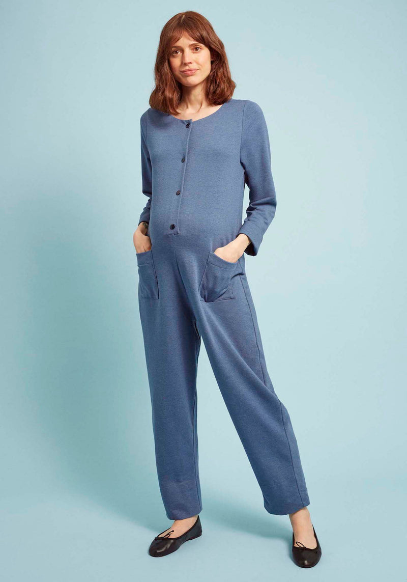 Dash Jumpsuit in Blue Cotton Jersey (Petite and Large)