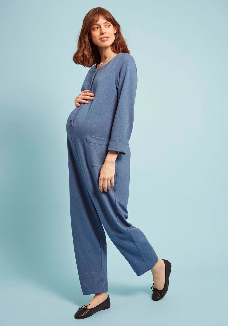 Dash Jumpsuit in Blue Cotton Jersey (Petite and Large)