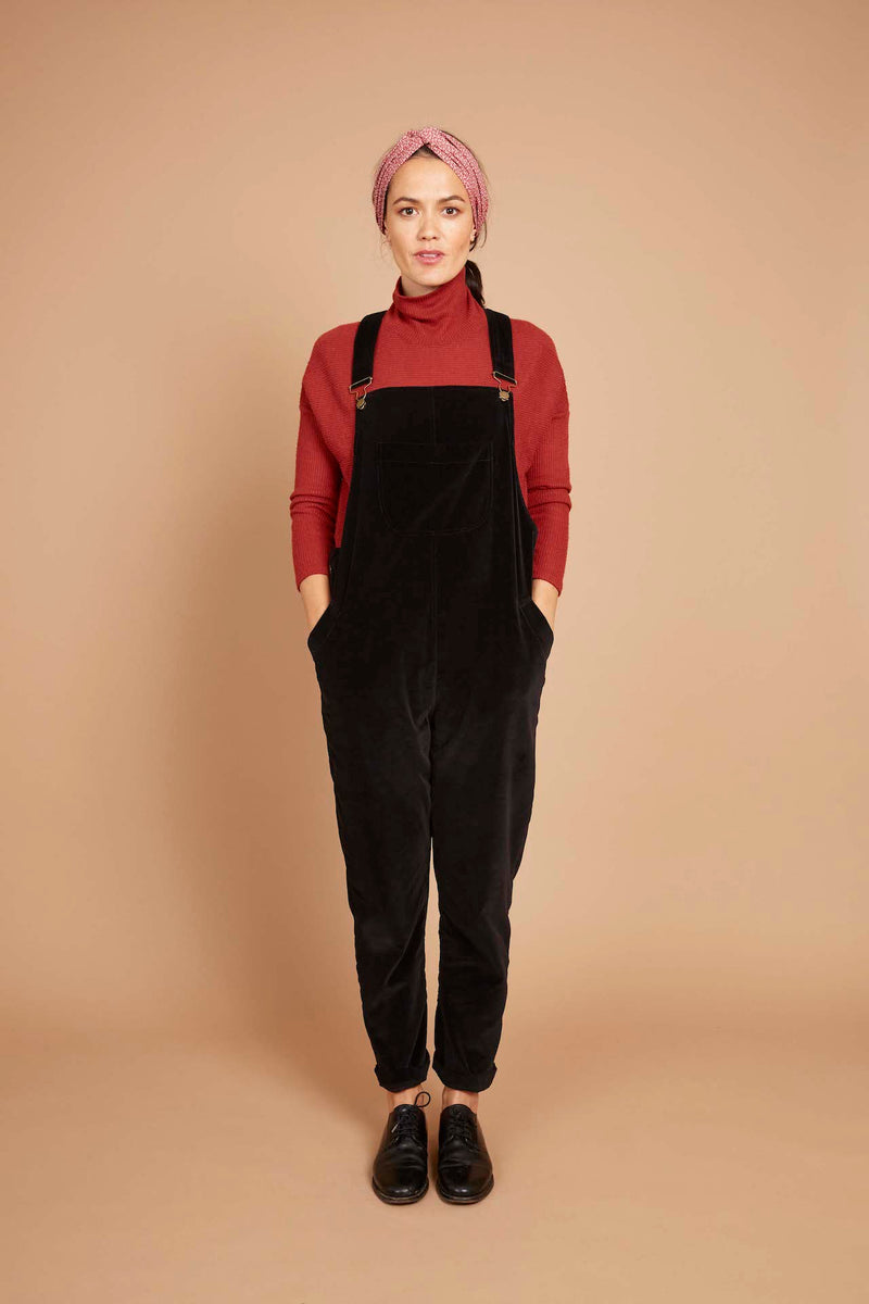 Doris Dungarees in Black Velvet (Petite and Large)