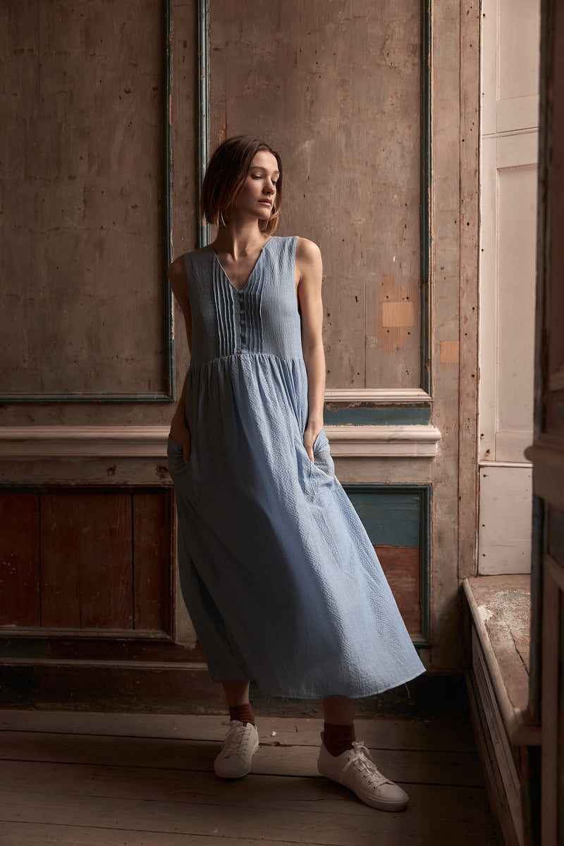 Patti Dress in Blue and White Stripe