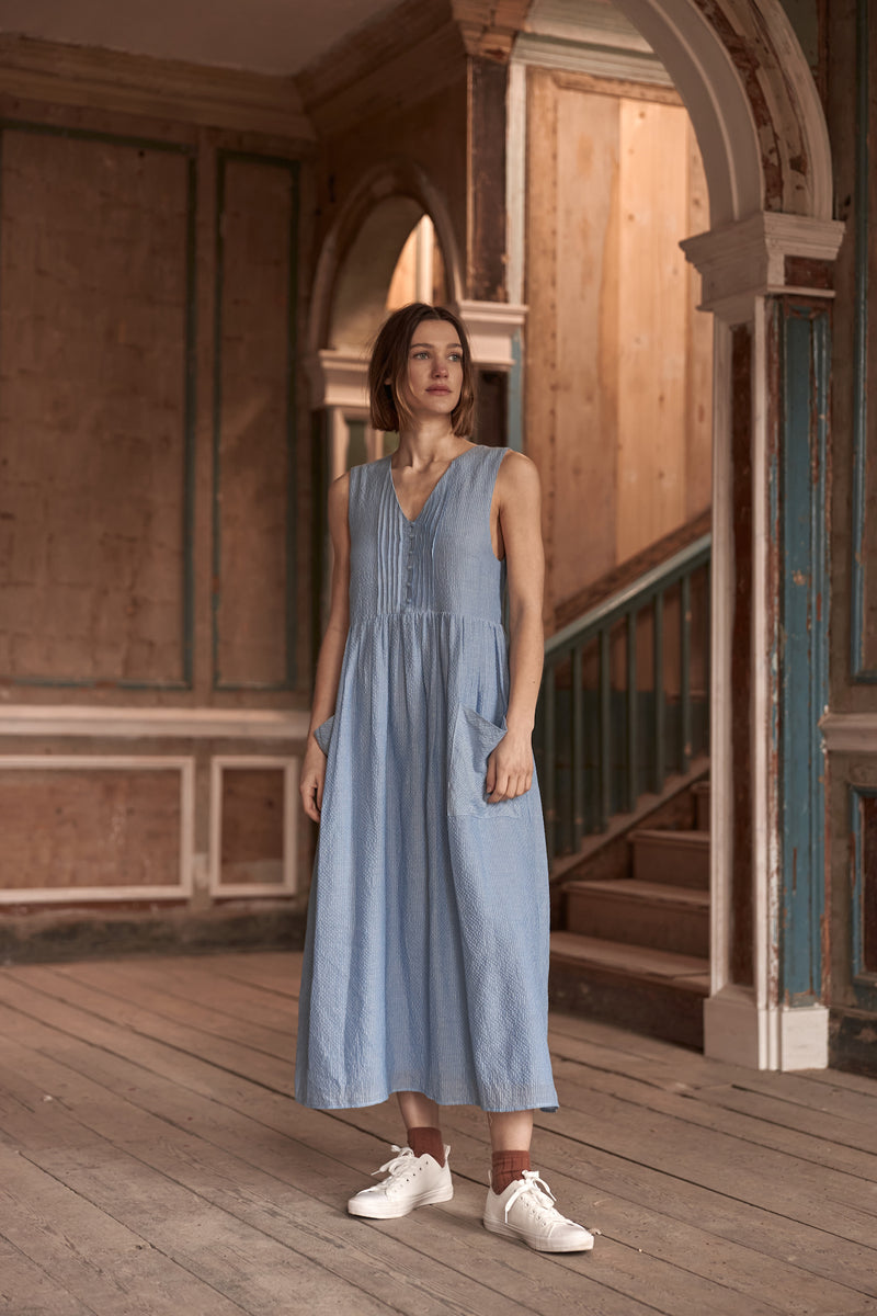 Patti Dress in Blue and White Stripe