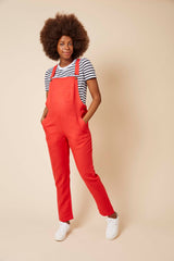 Red Linen Doris Dungarees (Large)