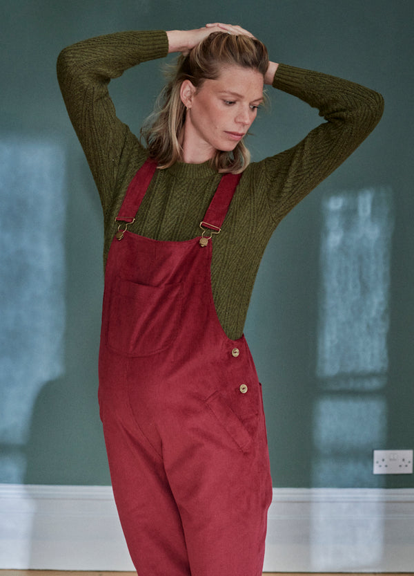 Doris Dungarees in Raspberry Needlecord