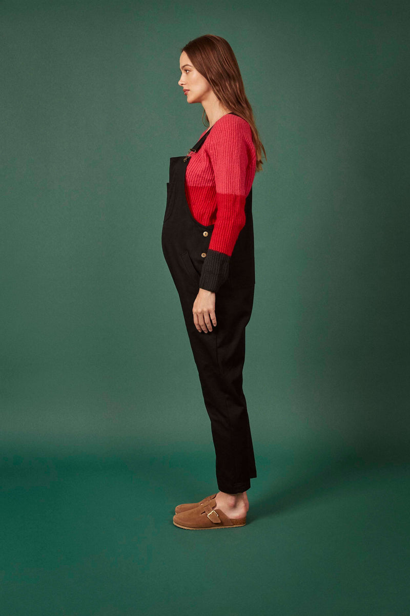 Black Cotton Twill Dungarees (XS with cropped leg)