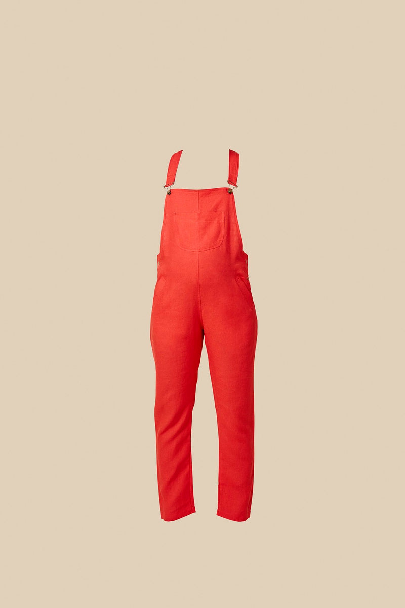 Doris Dungarees in Pillar Box Red Linen