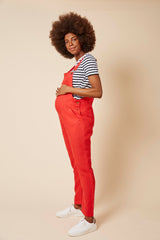 Doris Dungarees in Pillar Box Red Linen